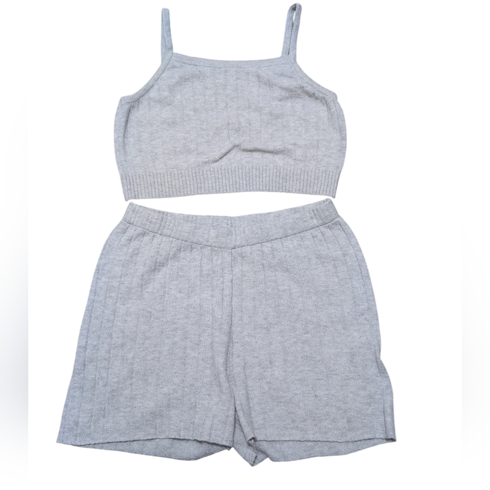 Wilt Loungewear Set Gray Ribbed Comfy Shorts And Crop Top Size Small